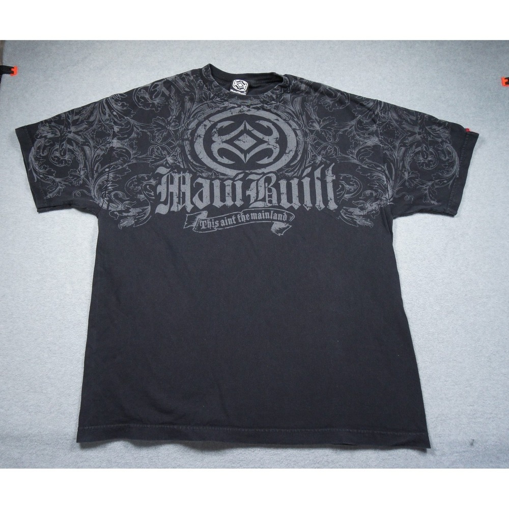 Vintage Maui Built Shirt Mens 2XL XXL Black Hawaii Graphic Short Sleeve Tee Y2K